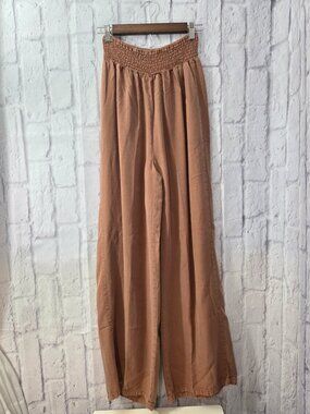 Thread & Supply Medium Tan Smocked 100% Lyocell Wide Leg High Rise Pants (Flaw)